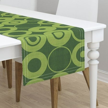 Table Runner Woodland Seventies Grass Geometric Circle Green Cotton Sateen