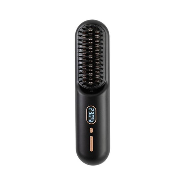 Plancha de pelo de viaje, plancha de pelo con calefacción, peine, mini plancha alisadora, cepillo alisador para belleza de mujeres negro