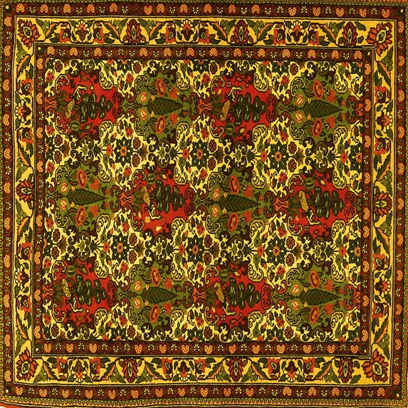 Ahgly Company Indoor Square Persian Yellow Traditional Area Rugs, 8' Square