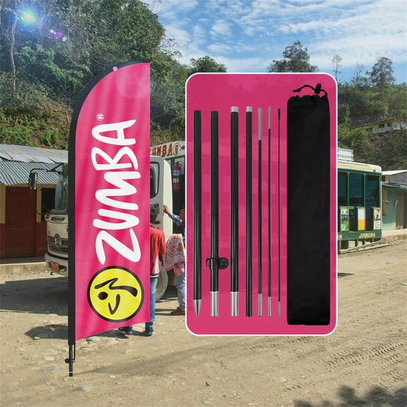 QSUM Zumba Feather Flag with Flag Pole Kit and Ground Spike, 8.2FT Zumba Windless Flag Banner Sign Business for Outdoor Advertising Sign Decoration Display