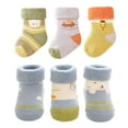 thumbnail image 1 of Laklulu Calcetines de algodón para bebé, calcetines de invierno cálidos y gruesos antideslizantes para niños pequeños y niñas, calcetines lindos con flores y animales para bebé, 6 pares, 1 of 6