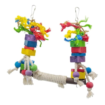Colorful Wooden & Hanging Bird Chewing Toy, Large Medium Parrot Cage Swing and Standing Cockatiels Parakeets Macaws Cockatoo