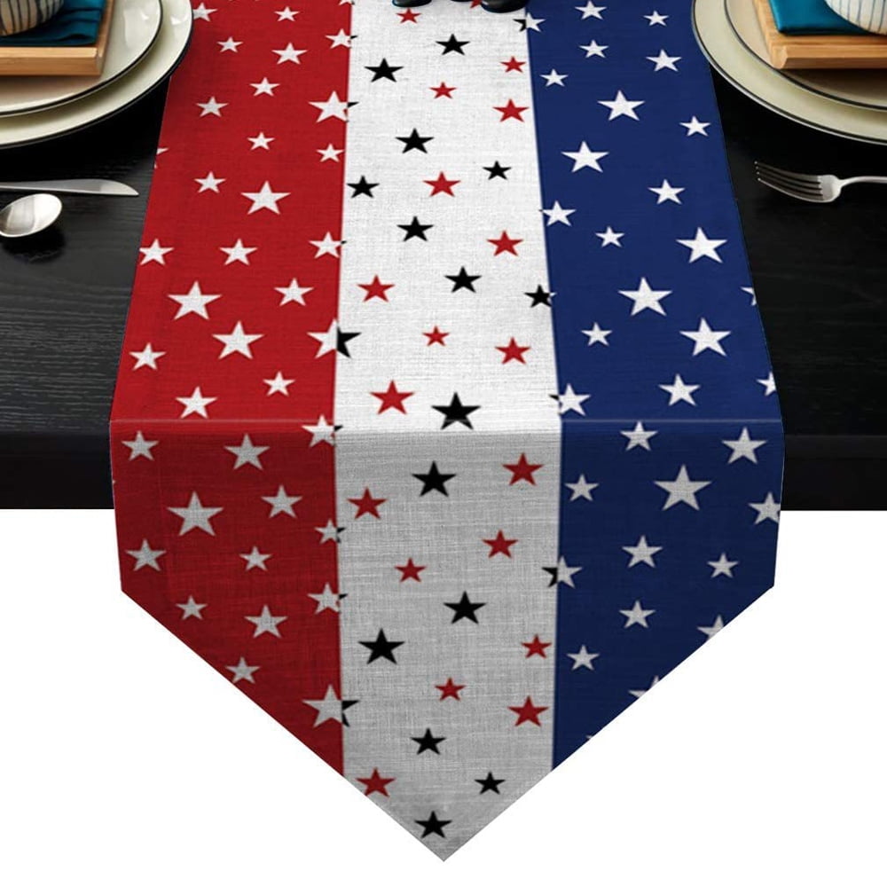 Independence Day Table Runner,July 4th Red White Blue Table Top Covers Table Runner Decorations
