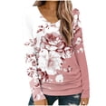 thumbnail image 2 of Ailaofu Long Sleeve Shirts for Women Fall Fashion Basic Trendy V-neck Floral Printed Casual Tops, 2 of 5