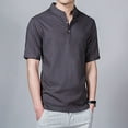 thumbnail image 5 of YLSDY Men's Cotton Henley Shirt Short Sleeve Stand Collar Tops Summer Casual Beach Solid Blouses Slim Fit Loungewear Lightweight Tees Dark Gray XL, 5 of 6