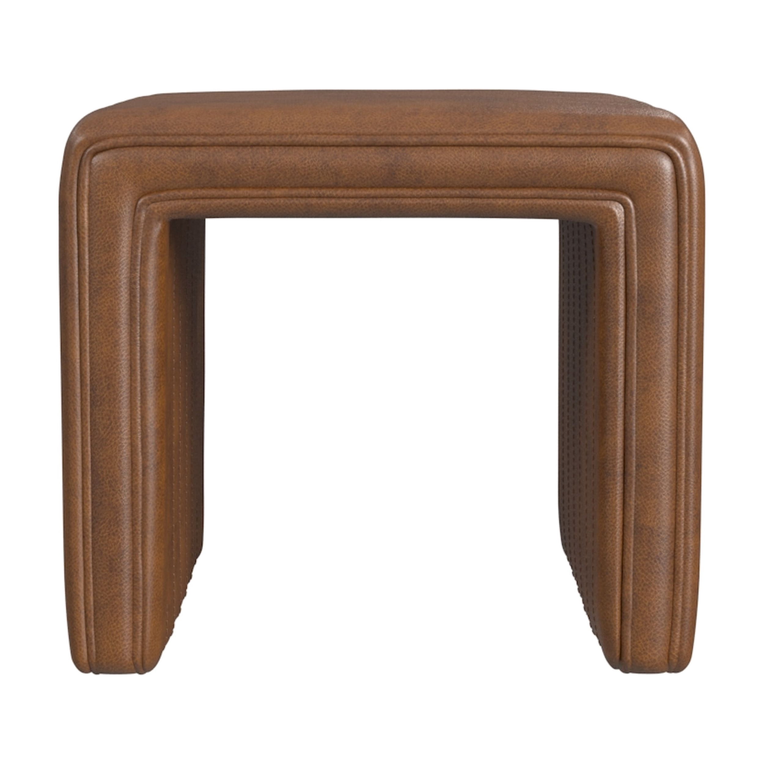 HomePop Modern Channel Ottoman, Brown Faux Leather