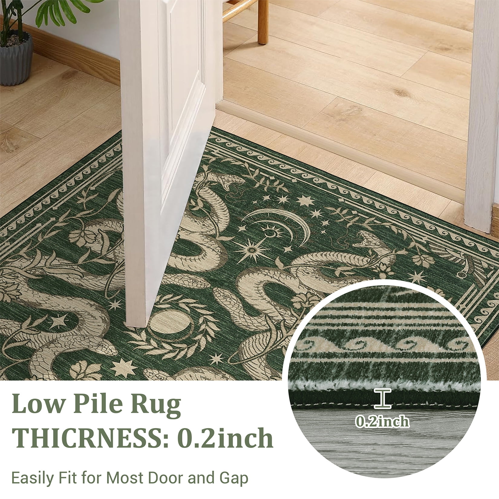 Garvee 5'x7' Modern Snake Printed Area Rug Washable Living Room Rug, Forest Low Pile Stain Resistant Rug Non Slip Carpet for Bedroom Dining Room, Green