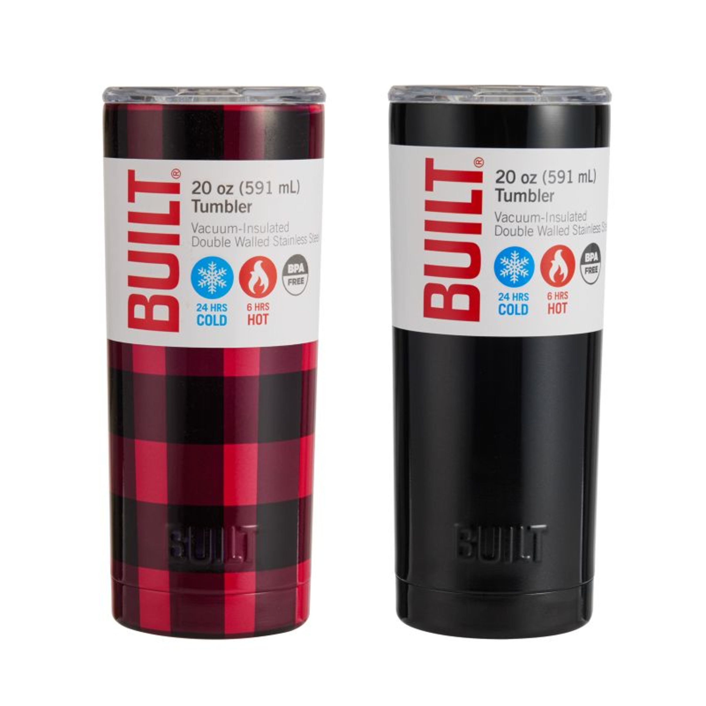 Built (Set of 2) 20-Ounce Double Wall Stainless Steel Vacuum Insulated  Tumblers, 20-Ounces, Black and Sabi Leapard