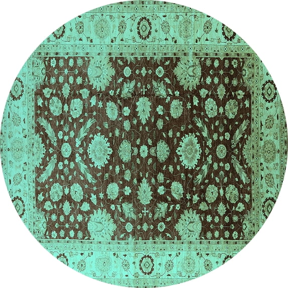 Ahgly Company Indoor Round Oriental Turquoise Blue Traditional Area Rugs, 3' Round