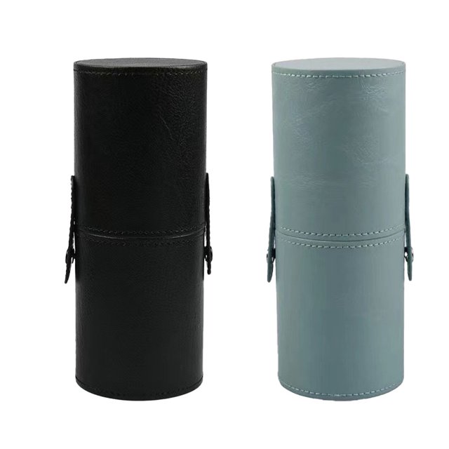 Ficarrico Cubo de almacenamiento de brochas de maquillaje de 2 piezas, cubo de cepillo de cuero, caja de almacenamiento de brochas de maquillaje