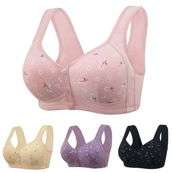 Gymayou Women Plus Size Front Snap Wireless Bra Floral Print Vest Style Bralette Gentle Gathering Support Front Closure Bras Beige 54