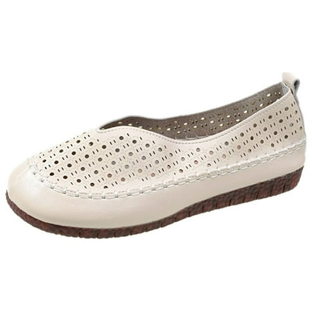OJSFQUFP Womens Slip on Sneakers Fashion Summer Women Sneakers Stripes Mesh Breathable Comfortable Casual Work Flats Office Shoes Shoes Women Beige 40