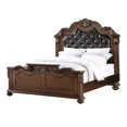 thumbnail image 3 of Dark Brown / Antique Cherry Cal King Size Bed 2x Nightstand 3pc Set Faux Leather Tufted Headboard Floral Design Bedframe Bedroom, 3 of 9
