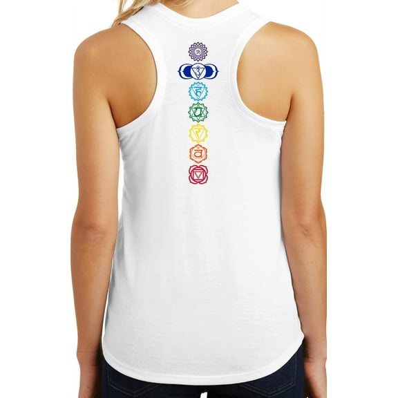 Ladies "7 Color Chakras" Racerback TankTop - White, Extra Small (neck print)