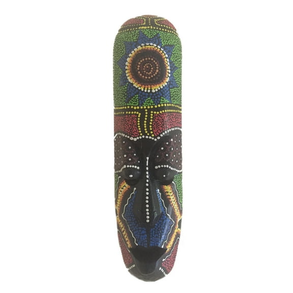 African Wall Mask Hanging Aboriginal Dot Painted Wooden Hand Crafted Tribal Tiki Wall Mask Home Décor - 12" High
