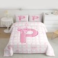 thumbnail image 2 of Homewish Cartoon Initial P Letter Queen Comforter Set, Pink Bowknot Monogrammed Bedding Sets, Square Buffalo Reversible Bedding Comforter Set, Lightweight Room Decor, 3-Piece, 2 of 8