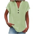 thumbnail image 3 of Women's Casual V Neck Button Down Short Sleeve T-Shirt, Soft Loose Fit Solid Color Top with Embroidery Detail, Versatile Basic Tee for Work, Dating, Vacation and Everyday Outfits Mint Green XL, 3 of 7