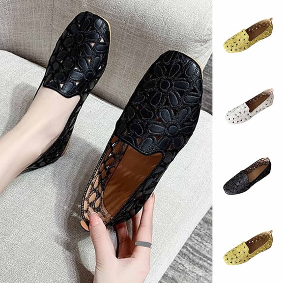 YHAJDS Closed Toe Flats for Women Solid Color Square Slip On Soft Loafers Casual Daily Work Shoes
