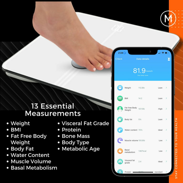 SUGARDAY Digital Smart Bathroom Scale for Body Weight Bluetooth Fat BMI  Scale with Smartphone APP 
