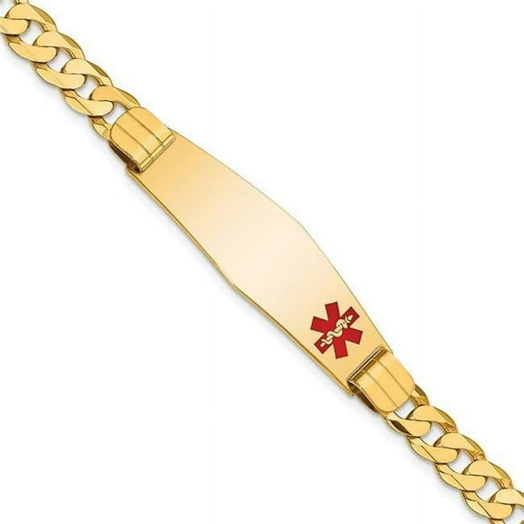 Primal Gold 14 Karat Yellow Gold Medical Soft Diamond Shape Red Enamel Curb Link ID Bracelet
