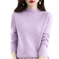 thumbnail image 5 of Suéter de lana para mujer, otoño e invierno, suéter de cuello alto medio sin costuras, camisa de punto con parte inferior, 5 of 5