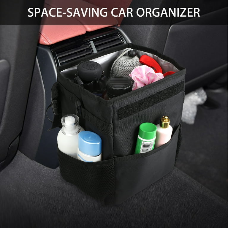 Car Trash Can with Lid, TSV Car Trash Bag Hanging with Storage Pockets, Waterproof  Car Garbage Can, Leak-Proof Car Organizer, Black 
