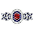 thumbnail image 2 of Dazzlingrock Collection 6X4mm Oval Garnet with Round Blue Sapphire & White Diamond Interweaving Double Halo Wedding Ring for Women in 10K White Gold, Size 9.5, 2 of 6