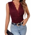 thumbnail image 3 of Women'S See Through Lace Bodysuits Sleeveless Deep V Neck Body Suits Wine Red L, 3 of 7