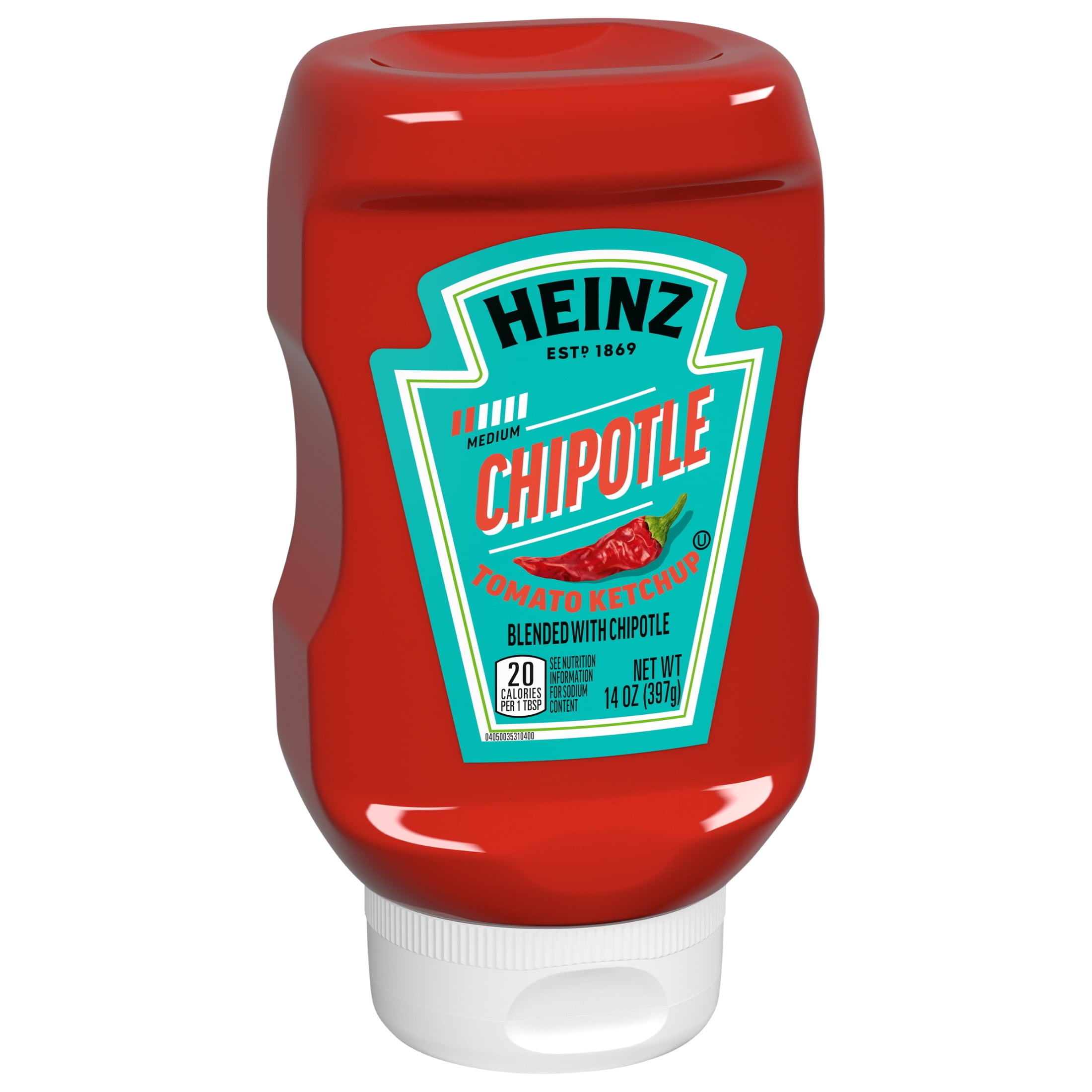 Heinz Tomato Ketchup Blended With Chipotle Squeeze Bottle, 1 Bottle, for Easy Sharing and Easy Serving, Medium Hot, 14 oz