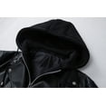 thumbnail image 4 of Men's fashionable black PU leather jacket - A versatile and fashionable black mid-length hooded motorcycle leather jacket for winter stand-up collar casual men. Besides keeping warm for men, 4 of 5