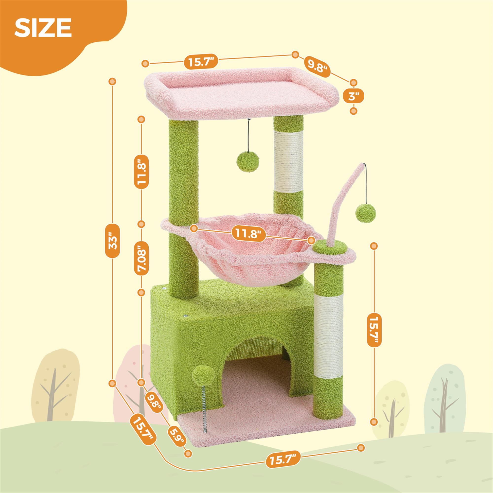 Kadyn 33" Cat Tree Tower Grey for Indoors Cats, Kitty Condo with Scratching Post, Modern Activity Climbing for Small and Medium Cats, Pink