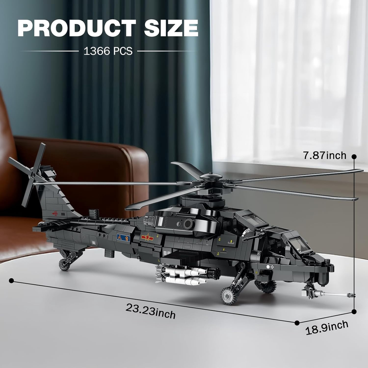 Ylutex Military Helicopter Building Block Set, WZ-10 Helicopter Toy Plane Model Home Decor, Military Army Airplane Building Kit for Adults(1366PCS)