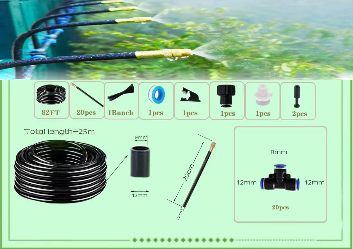 Drip Irrigation Kit  Automatic Garden Watering System Quick Connector And 360-degree Bending Dropper Atomizing Copper Nozzle Plant Lawn Courtyard System. (82ft)