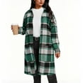 thumbnail image 2 of Coats for Women Spring Fall Classic Grid Coat Lapel Collar Open Front Belted Long Jacket, 2 of 7