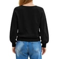 thumbnail image 3 of Women's Henley Neck Sweater Button Front Long Sleeve Loose Knit Pullover (Black, M), 3 of 4