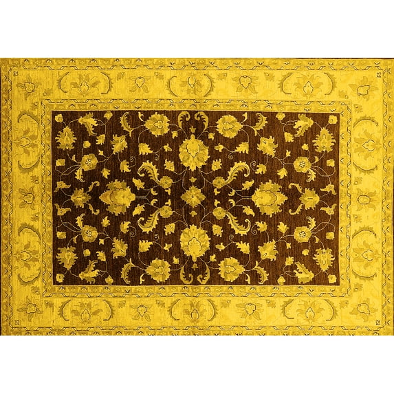 Ahgly Company Machine Washable Indoor Rectangle Oriental Yellow Traditional Area Rugs, 2' x 3'