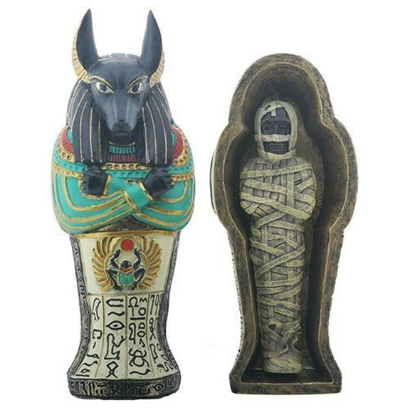 Egyptian Anubis Coffin with Mummy Decorative Figurine Statue