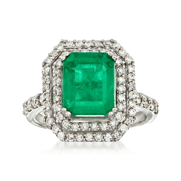 Ross-Simons 3.00 Carat Emerald and 1.60 ct. t.w. Diamond Ring in 14kt White Gold, Women's, Adult