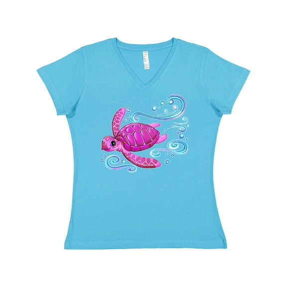 Inktastic Cute Pink Sea Turtle Women's V-Neck T-Shirt