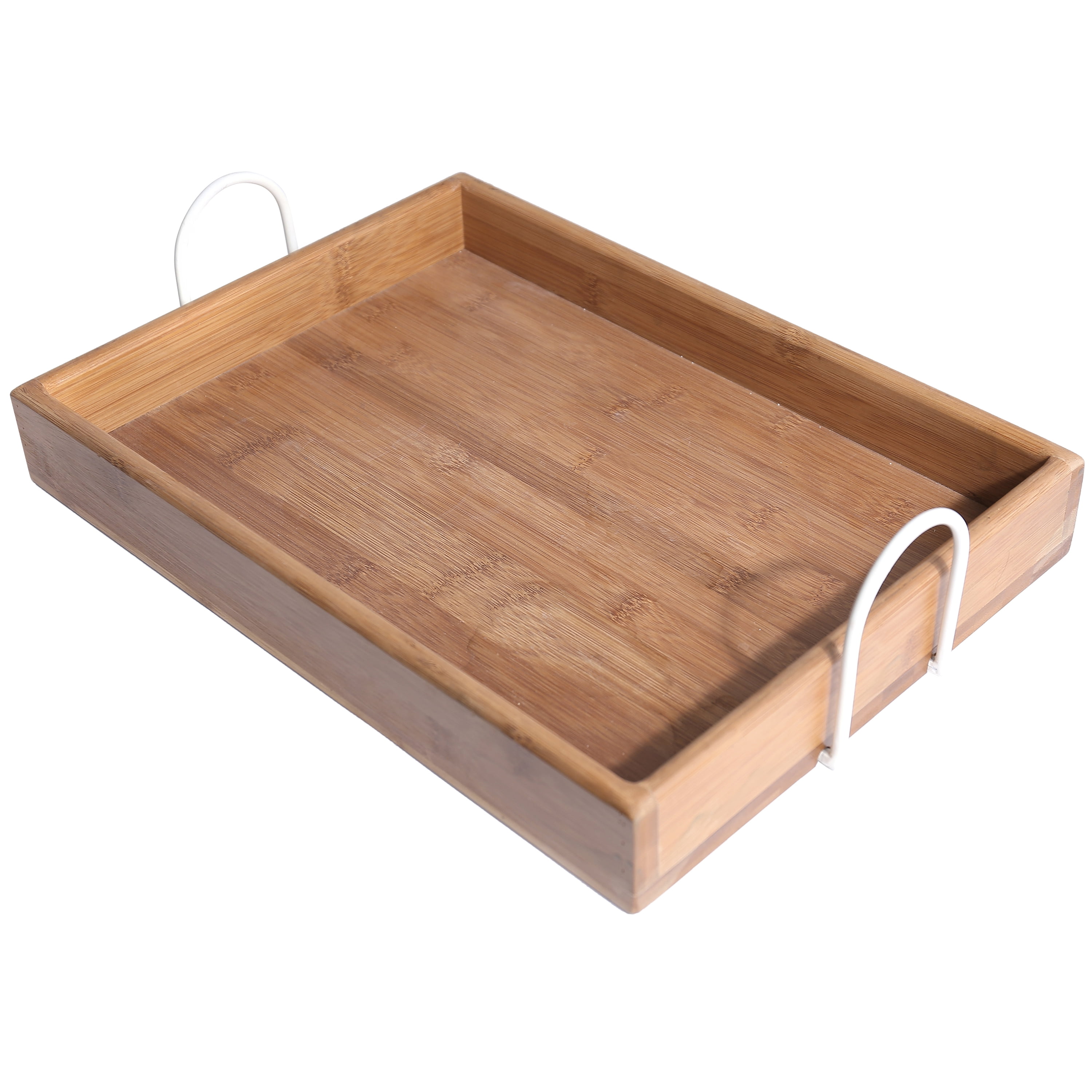 16inch Modern Bamboo Breakfast Serving Tray with Arched White Metal