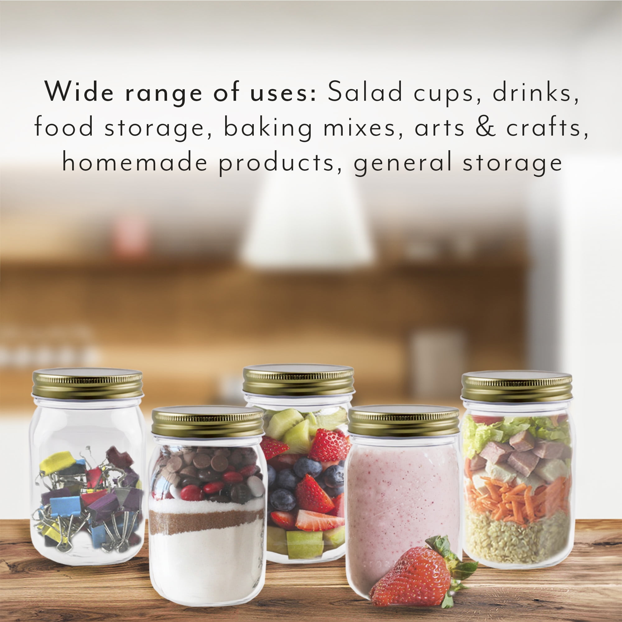 Mason Jars 16 Oz Glass With Lids (BPA Free) Pint Mason Jars with Plastic  Lids 16 oz – Perfect for Overnight Oats Storing Liquids, Sauces and more  (Set