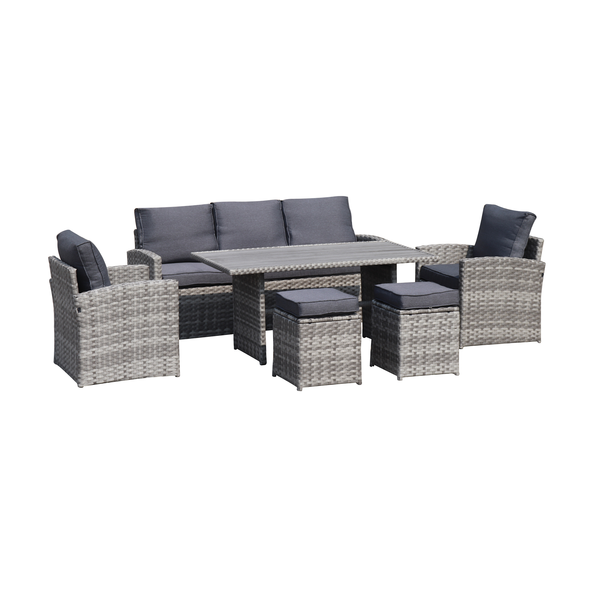 Patio Wicker Sofa Sets, 6 Piece Sectional Furniture Set with Dining Table, All Weather Rattan Furniture Set, Outdoor Conversation Chairs Set with Cushions, for Poolside, Backyard, Deck, D8177 - image 2 of 12
