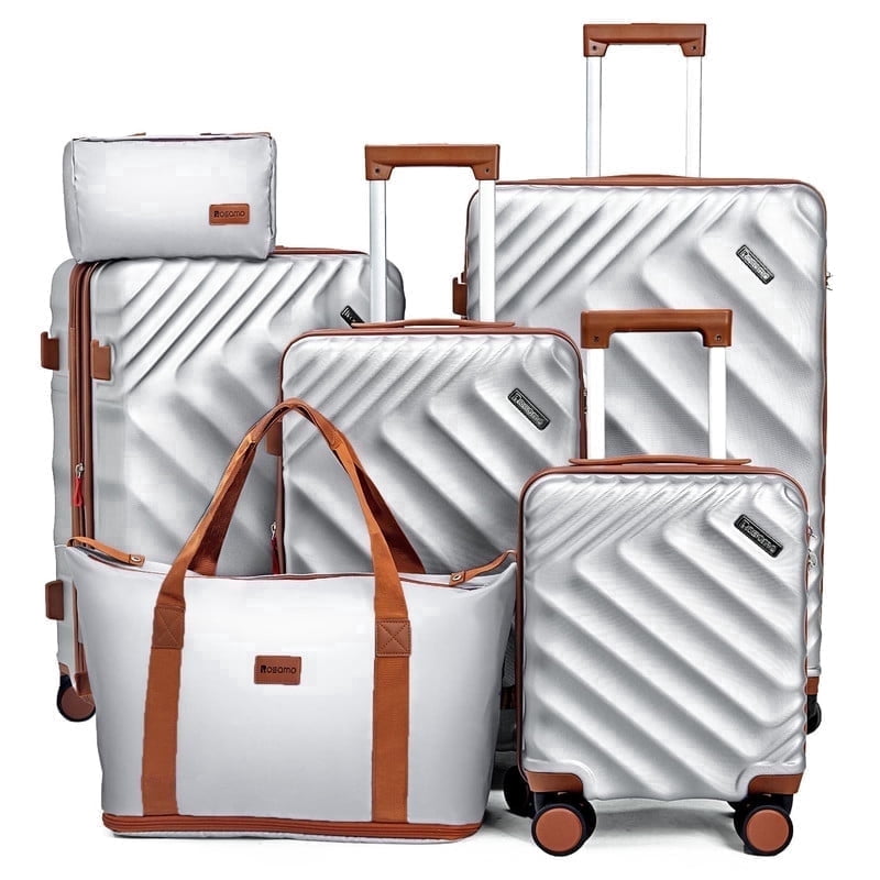 Rosamo 6 Piece Hardshell Luggage Set, Lightweight Expandable Suitcases with Spinner Wheels, TSA Lock, Durable ABSLuggage Sets for TravelοΌSilver