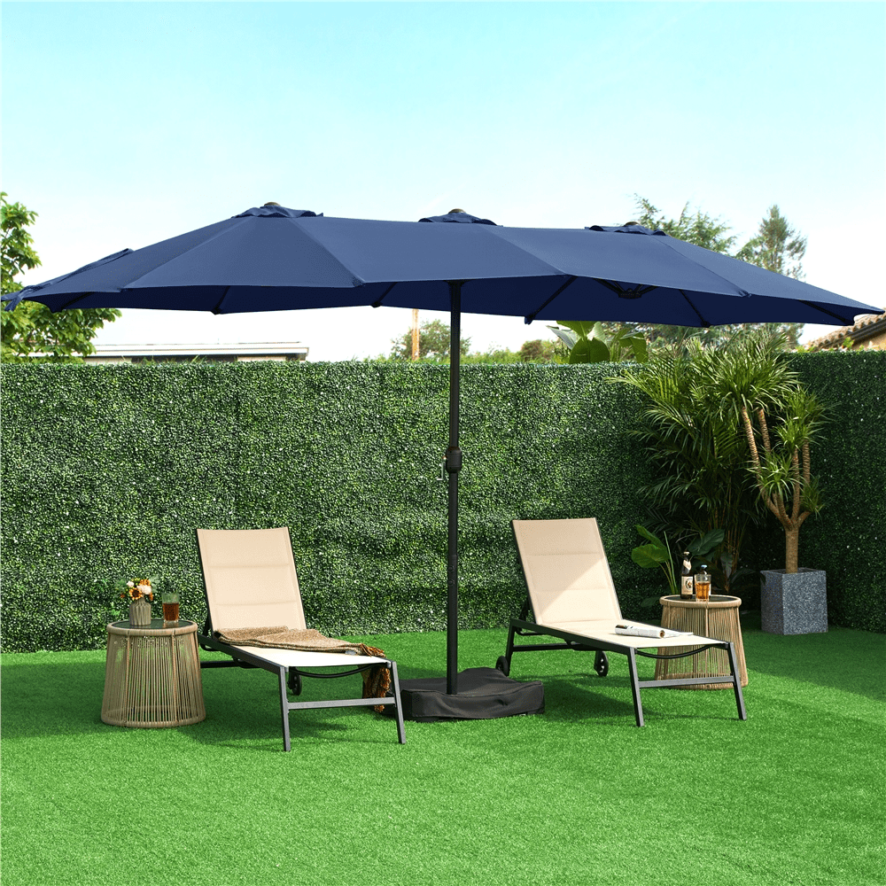 Renwick 15 FT Twin Patio Parasol with Crank Lift, Navy Blue