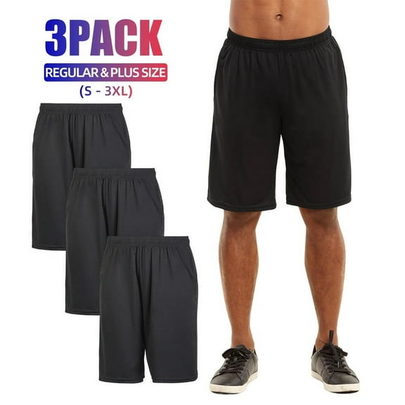 3 Pack Men’s Athletic Shorts Running with Pockets Drawstring S-3XL Regular Big & Tall Solid Elastic Waist Training Gym Workout Sports Bottoms Menswear