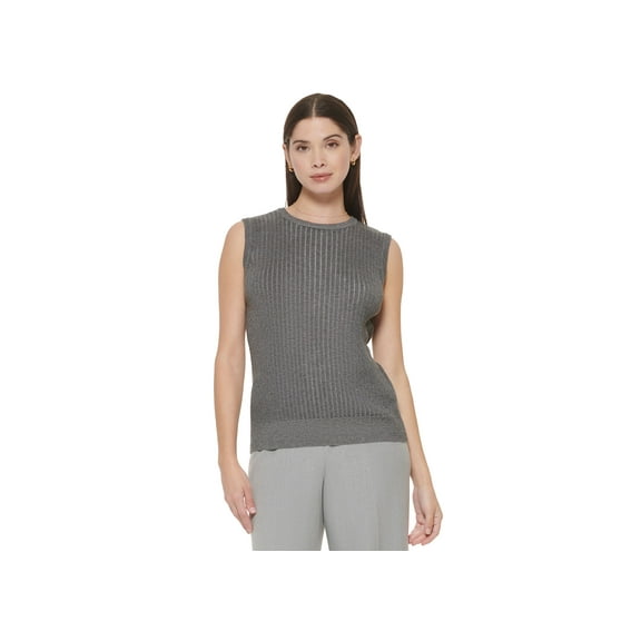 Women's Ribbed Sleeveless Sweater Charcoal Heather L