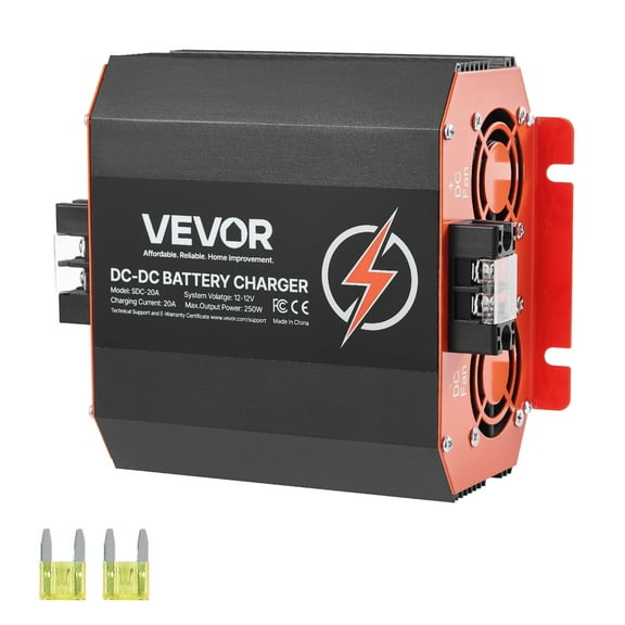 VEVOR 12V 20A DC to DC Battery Charger, 250W, On-Board Battery Charger for Lead-Acid, Lithium, AGM, GEL, and Flooded Batteries, Smart Multi-Stage Charging, for RVs, Commercial Vehicles, Boats