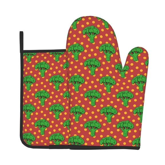 Vsdgher Broccoli Oven Mitts and Pot Holders 2 pcs Set,High Heat Resistant Kitchen Oven Glove for Baking and Cooking