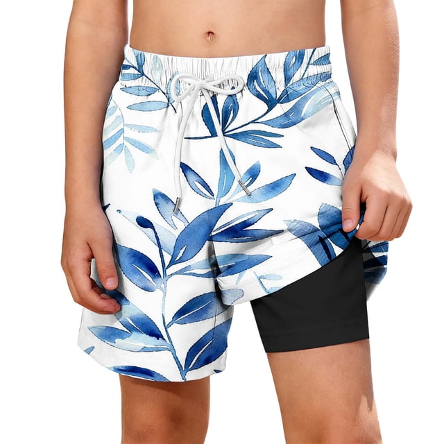 Zpanxa Boys Polyester Shorts Print Pattern with Double Layer Pockets Elastic Waistband Beach Sports Shorts 7 Years