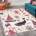thumbnail image 2 of Nautical Decorative Rug, Pastel Colored Composition of Lighthouse Sailboat Fish Shells Octopus, Quality Carpet for Bedroom Dorm and Living Room, 6 Sizes, Dark Coral and Plum, by Ambesonne, 2 of 4